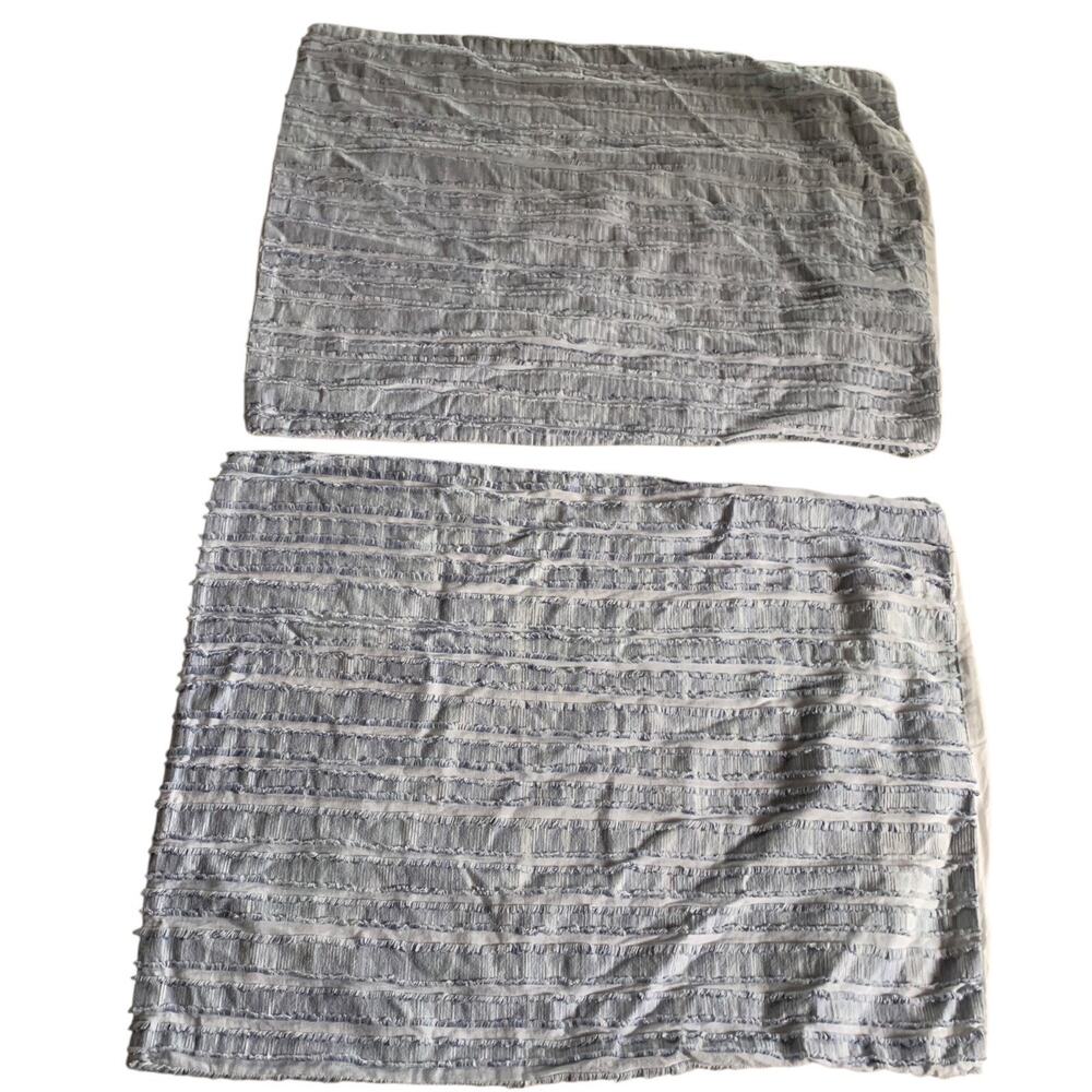 Set of 2 Nicole Miller Cotton Pillow Shams Standard Blue White Fringe Stripe